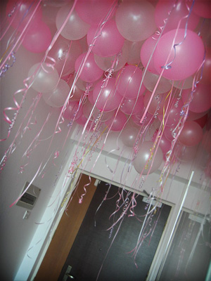 Balloons filled the ceiling
