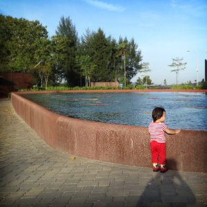 Clara looking over the pond