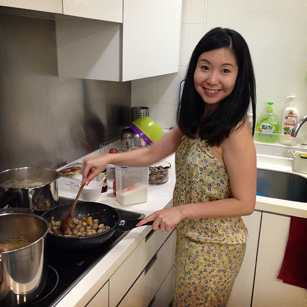 She always look happy when she is cooking